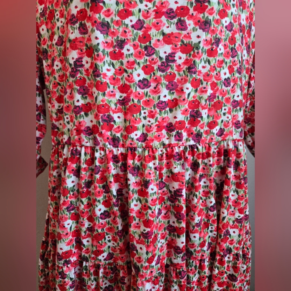 Floral Red Midi Easter Spring Dress 2XL - Picture 5 of 8